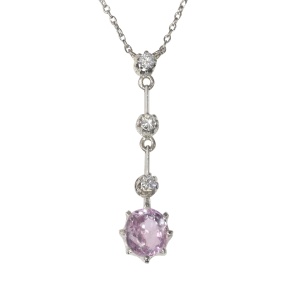 Vintage 1950 s diamond pendant with natural untreated pink sapphire